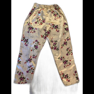 Secret Treasures Pajama Pants Size Medium Cream w/floral Silky Feel  Comfortable
